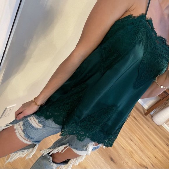Sincerely Yours Satin Lace Tank | Green - Picture 5 of 7